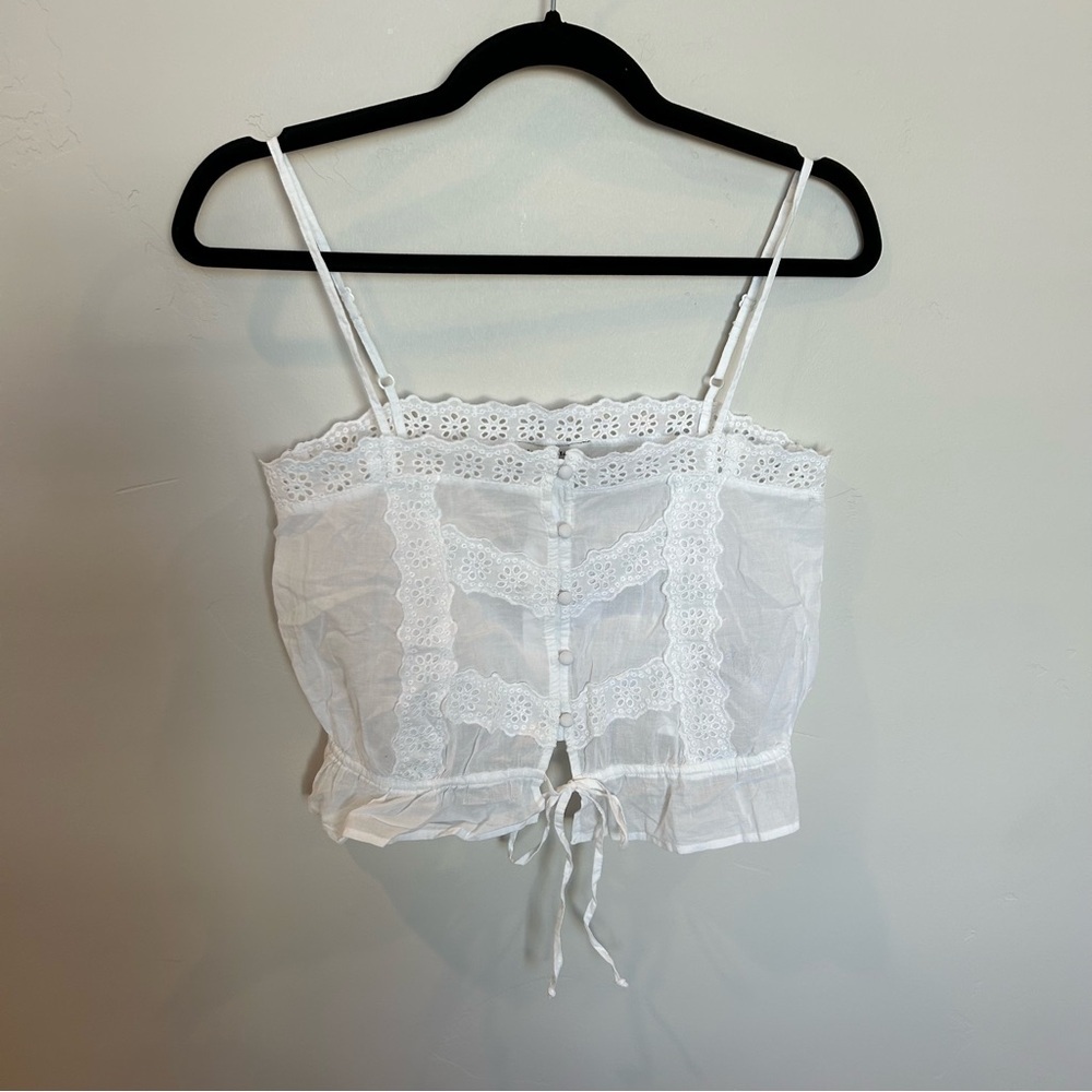 American Eagle Lace Button-Up Cami Tank Top, White, XXS